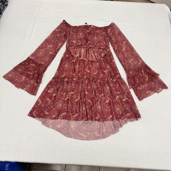 Boohoo Sheer Bohemian Patterned Printed Dress Pink/Red Size 10 NWT - Picture 5 of 6